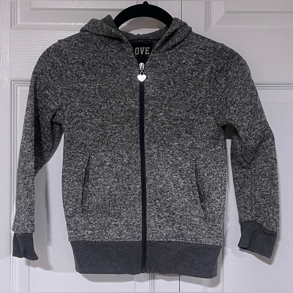 Kids' Love Gray Zip-Up Hooded Sweatshirt - Size 7/8